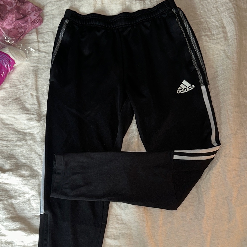 Adidas Black Joggers with White Stripes